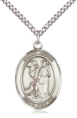 Sterling Silver Saint Roch Medal Catholic Jewelry Engraved Catholic Saint Jewelry