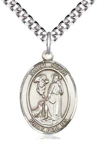 Sterling Silver Saint Roch Medal Catholic Jewelry Engraved Catholic Saint Jewelry