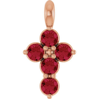 14K Rose Lab-Grown Ruby Cross Pendant