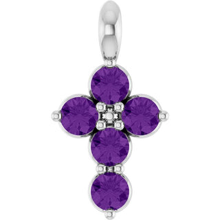 14K White Natural Amethyst Cross Pendant