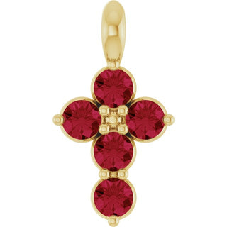 14K Yellow Lab-Grown Ruby Cross Pendant