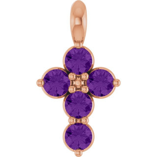 14K Rose Natural Amethyst Cross Pendant