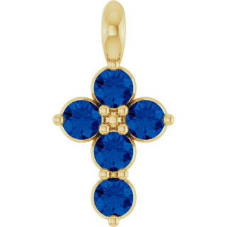 14K Yellow Lab-Grown Blue Sapphire Cross Pendant
