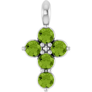 14K White Natural Peridot Cross Pendant