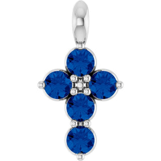 Sterling Silver Natural Blue Sapphire Cross Pendant