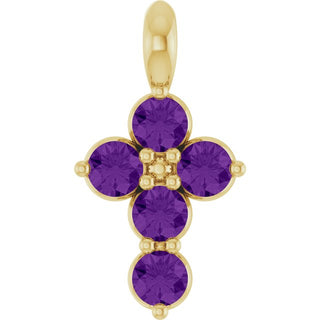 14K Yellow Natural Amethyst Cross Pendant