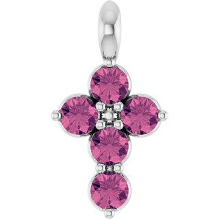 Platinum Natural Pink Tourmaline Cross Pendant