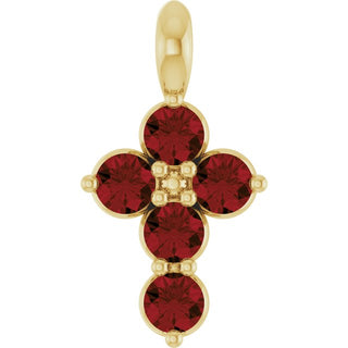 14K Yellow Natural Mozambique Garnet Cross Pendant