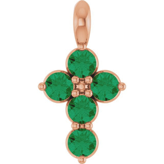14K Rose Natural Emerald Cross Pendant