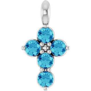14K White Natural Blue Zircon Cross Pendant