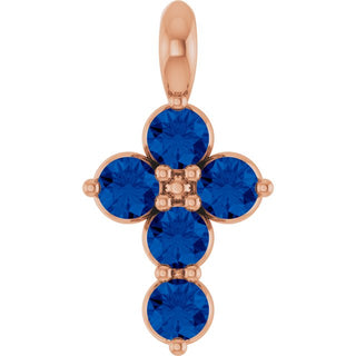 14K Rose Natural Blue Sapphire Cross Pendant