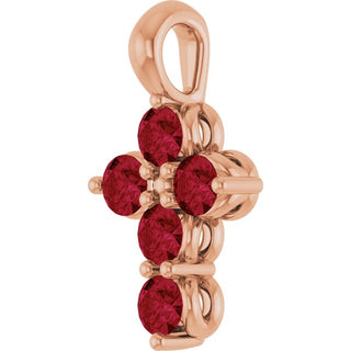 14K Rose Natural Ruby Cross Pendant