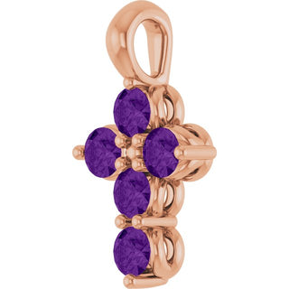 14K Rose Natural Amethyst Cross Pendant
