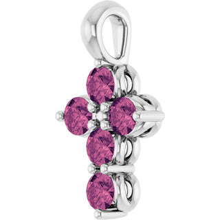Sterling Silver Natural Pink Tourmaline Cross Pendant