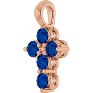 14K Rose Lab-Grown Blue Sapphire Cross Pendant