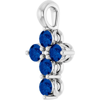 14K White Natural Blue Sapphire Cross Pendant