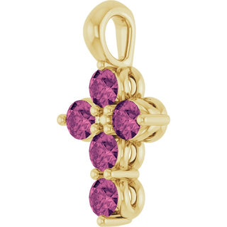 14K Yellow Natural Pink Tourmaline Cross Pendant
