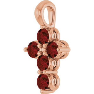 14K Rose Natural Mozambique Garnet Cross Pendant