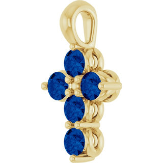 14K Yellow Lab-Grown Blue Sapphire Cross Pendant