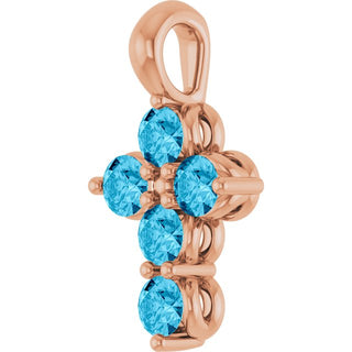 14K Rose Natural Aquamarine Cross Pendant