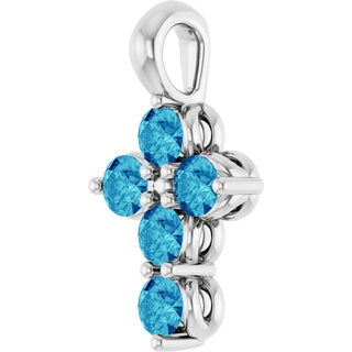 Sterling Silver Natural Blue Zircon Cross Pendant