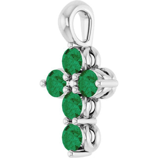 Sterling Silver Natural Emerald Cross Pendant