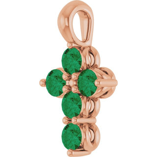 14K Rose Lab-Grown Emerald Cross Pendant
