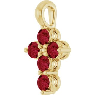 14K Yellow Lab-Grown Ruby Cross Pendant