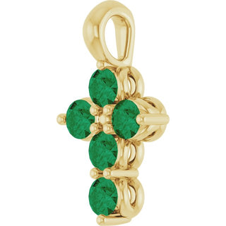 14K Yellow Lab-Grown Emerald Cross Pendant