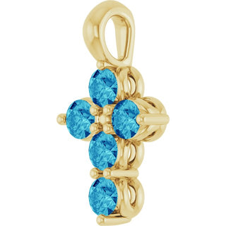 14K Yellow Natural Blue Zircon Cross Pendant