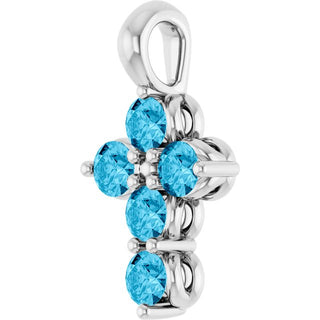 14K White Natural Aquamarine Cross Pendant
