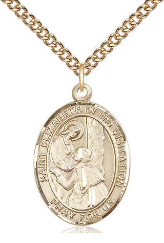 14kt Gold Saint Elizabeth of the Visitation Medal Engraved Catholic Saint Jewelry
