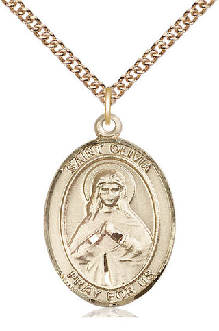 14kt Gold Saint Olivia Medal Engraved Catholic Saint Jewelry