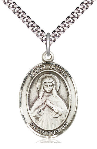 Sterling Silver Saint Olivia Medal Catholic Jewelry Engraved Catholic Saint Jewelry