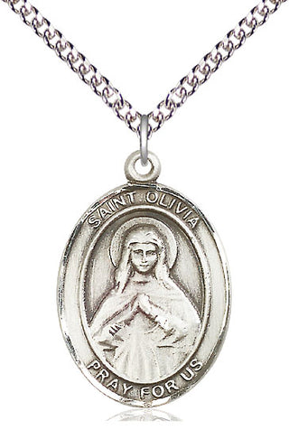 Sterling Silver Saint Olivia Medal Catholic Jewelry Engraved Catholic Saint Jewelry
