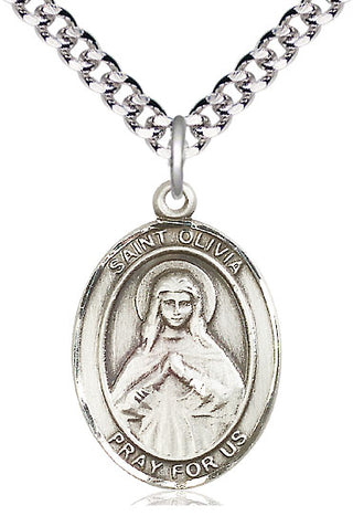 Sterling Silver Saint Olivia Medal Catholic Jewelry Engraved Catholic Saint Jewelry