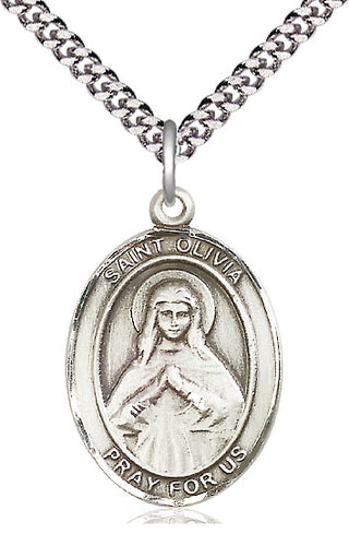 Sterling Silver Saint Olivia Medal Catholic Jewelry Engraved Catholic Saint Jewelry