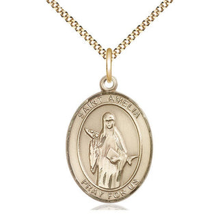14kt Gold Filled Saint Amelia Medal Catholic Jewelry Engraved Catholic Saint Jewelry