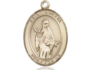 14kt Gold Saint Amelia Medal Engraved Catholic Saint Jewelry
