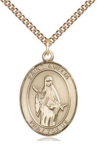 14kt Gold Saint Amelia Medal Engraved Catholic Saint Jewelry