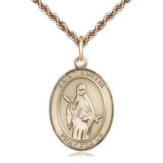 14kt Gold Saint Amelia Medal Engraved Catholic Saint Jewelry