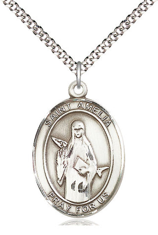 Pewter Saint Amelia Medal Catholic Jewelry Engraved Catholic Saint Jewelry