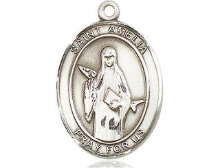 Sterling Silver Saint Amelia Medal Catholic Jewelry Engraved Catholic Saint Jewelry