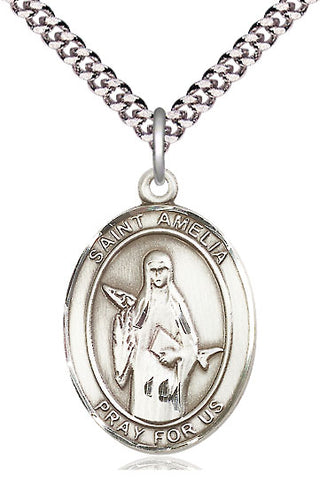 Sterling Silver Saint Amelia Medal Catholic Jewelry Engraved Catholic Saint Jewelry