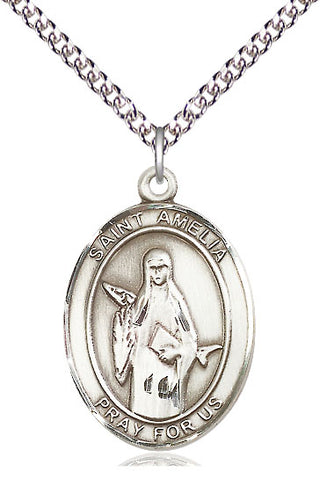 Sterling Silver Saint Amelia Medal Catholic Jewelry Engraved Catholic Saint Jewelry