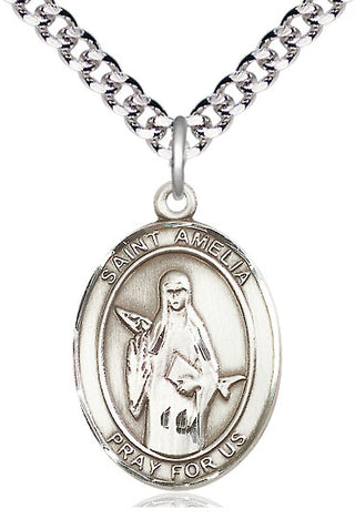 Sterling Silver Saint Amelia Medal Catholic Jewelry Engraved Catholic Saint Jewelry