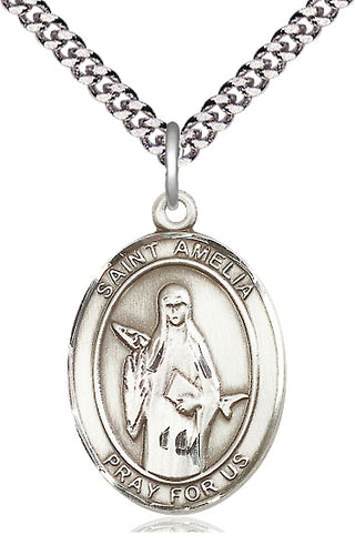Sterling Silver Saint Amelia Medal Catholic Jewelry Engraved Catholic Saint Jewelry