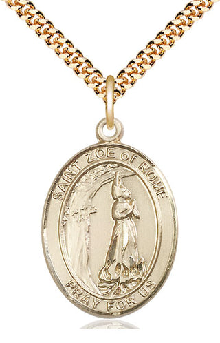 14kt Gold Filled Saint Zoe of Rome Medal Catholic Jewelry Engraved Catholic Saint Jewelry