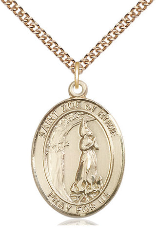 14kt Gold Filled Saint Zoe of Rome Medal Catholic Jewelry Engraved Catholic Saint Jewelry