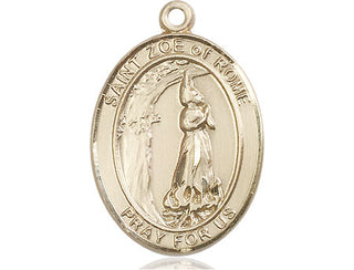 14kt Gold Saint Zoe of Rome Medal Engraved Catholic Saint Jewelry